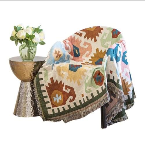 Simple cotton Retro nostalgia carpet thin blanket tie-dye geometric style blanket bed cover living room bedroom Felts tapestry