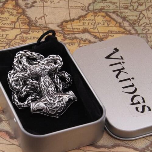 Dropshiping new arrival stainless steel Viking Goat Mjolnir rune thor hammer pendant necklace men gift
