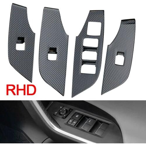 RDH Carbon Look For Toyota rav4 xa50 2019 2020 Interior Accessories Window Glass Panel Armrest Switch Button Cover Sticker Trim