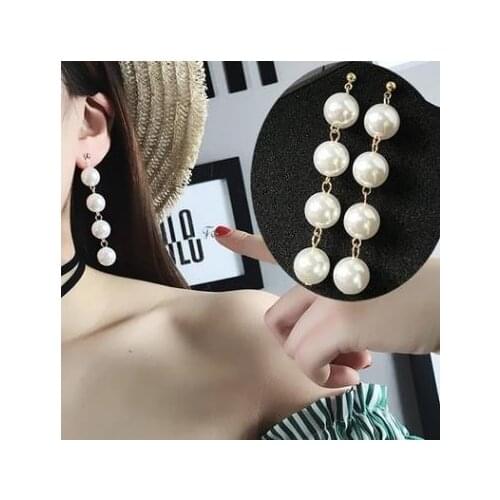 New fashion Exaggerated imitation big pearl tassel long beaded stud earrings For Women girl Accessories jewelry wholesale