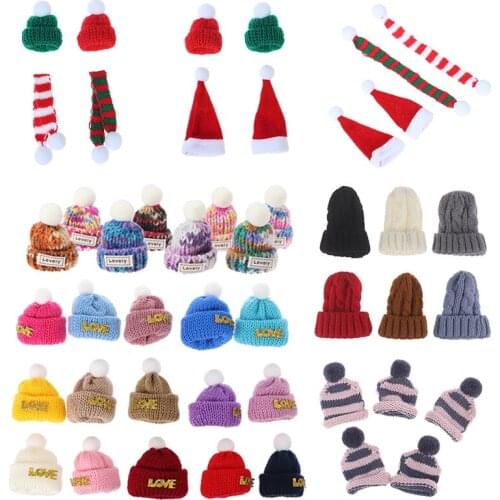 Random 1/2/10pcs Knitted Hat Cute Doll Cap Fashion Colourful Headwear Accessories Dolls Baby Girl DIY House Toys Christmas Gift