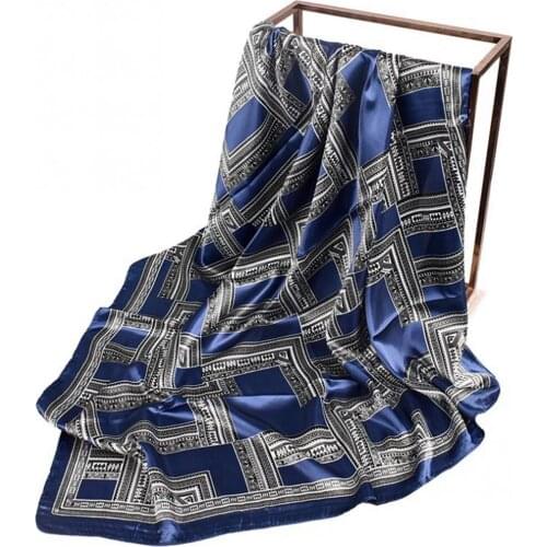 HanXi Silk Square Scarves Women Print Tetris Head Hijab Ladies Chiffon Satin Shawl Wrap muffler pareo Bandanna female 90*90cm