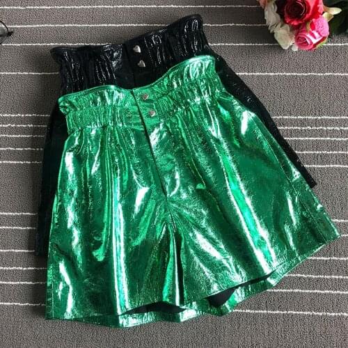 2019 Spring autumn sheepskin leather Shorts Chic womens real leather high-waist wide-leg short trousers A596