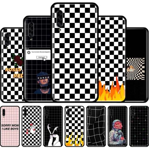 Silicone Phone Case For Samsung Galaxy A10 A10e A20 A20e A30 A40 A50 A51 A70 A71 A31 A41 A21s Back Cover Black White Checkered