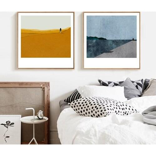 Scandinavian Abstract Landscape Wall Art Canvas Painting Girl Nordic Posters and Prints Wall Pictures for Living Room Home Decor