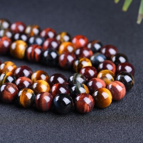 Mixed Tiger Eye Natural Loose Round Smooth Beads Strand Red Yellow Blue Tiger Eye Stone