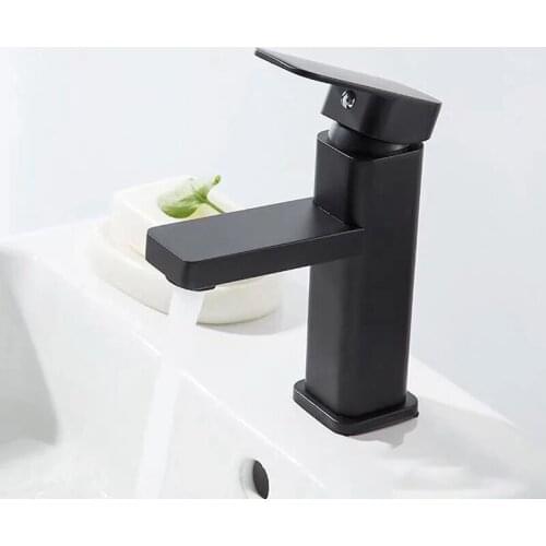 Bathroom Basin Faucet Zinc alloy Fashion Black Copper Bottom Square Single Hole Baking Paint Cold Hot Sink Taps for Bathroom