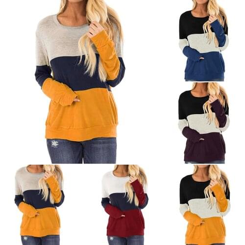 Hoodies Women Pullover Autumn Loose Casual Color Block Cotton Long Sleeve O Neck Pullover Tops Tunics Woman Clothing толстовка