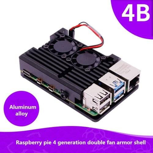 Raspberry Pi 4th Generation 4B Aluminum alloy armor shell With dual fan cooling protection case Metal chassis