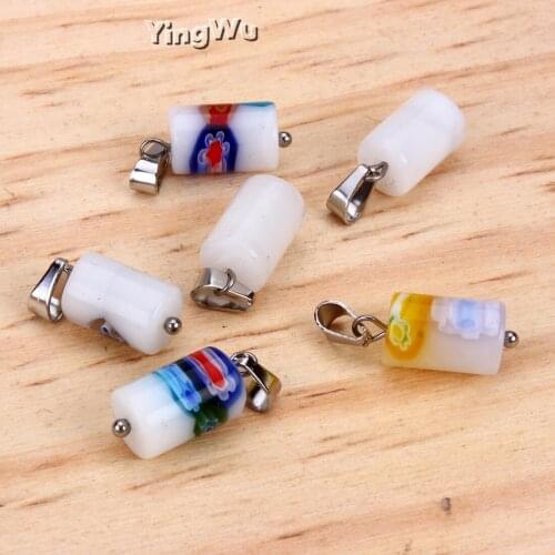 Yingwu Mixed Column Millefiori Flower Lampwork Glass Beads Stainless Steel Pendant For Jewelry Making Necklace DIY