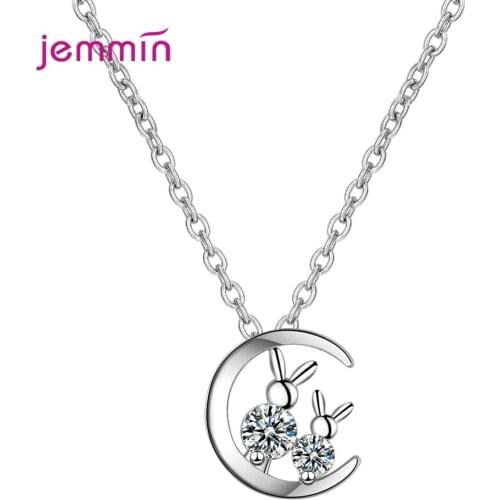 Cat Moon Pendant Necklace Charm 925 Sterling Silver Gold Color Link Chain Lucky Jewelry Women Valentines Day Gift