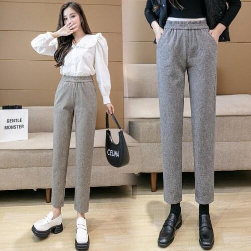 Womens Korean Style Wool Pants Autumn High Waist Loose And Versatile Radish Nine Point Harun Pants