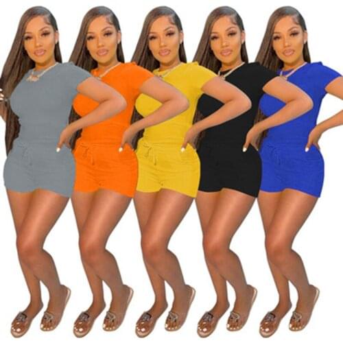 T-Shirt Suit Comfortable Summer Womens New Round Neck Fashion Short Sleeve Casual Shorts Lace Up Two Piece Vestidos De Muje