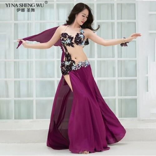 Women Spandex and Silk Satin Belly Dance Costume Set Hand Diamond Performance Stage Suit Summer Belly Dance Bra+Skirt+shorts New