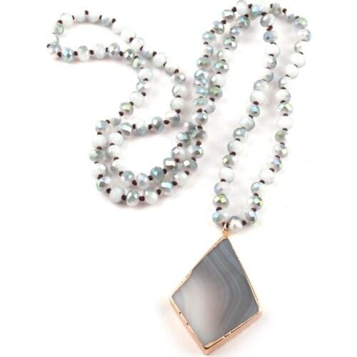 Fashion Bohemian Tribal Jewelry 5X8 Glass Crystal knotted Halsband Natural Stone Triangle Heart Pendant Women Necklace