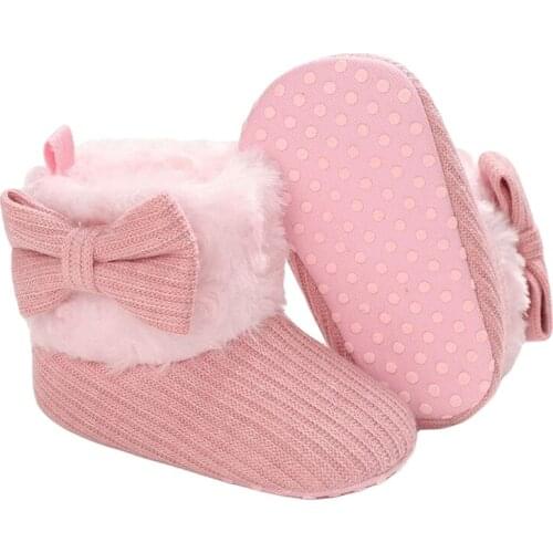 Winter Warm Toddler Baby Girls Cotton Boots Solid Color Anti-Slip Prewalker Baby Shoes Pink/Red/White/Gray/Black 0-18M