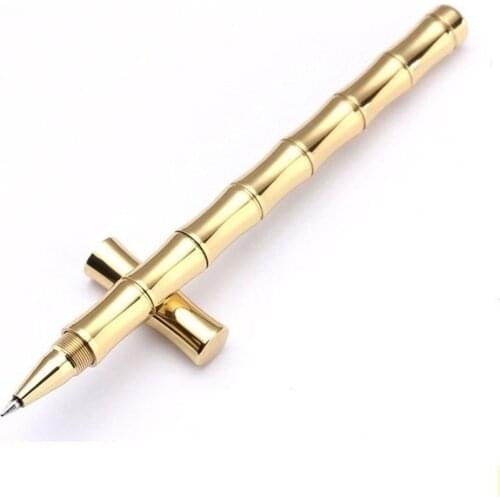 1pc Creative Bamboo Handmade Brass Edc Tactical Ballpoint Pen 0.5mm Signature Pen Student Stationery School Office Supplies