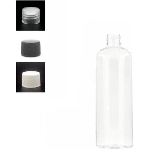 300ml Plastic Non-Dispensing cap Bottles, empty clear PET bottle with black/wite/transparent ribbed screw cap