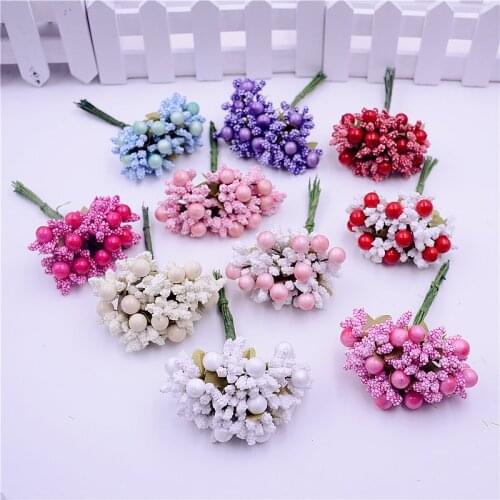 40 pcs batch foam cherry mulberry ball artificial flower stamen bouquet thread stem wedding leaves for wedding box decoration