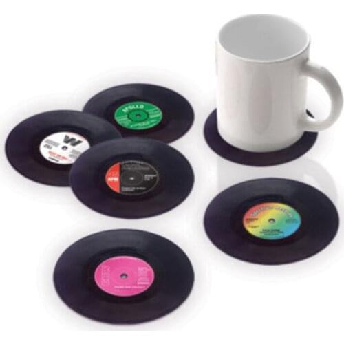 6Pcs/lot Useful Vinyl Coaster Groovy Record Cup Drinks Holder Mat Tableware Placemat