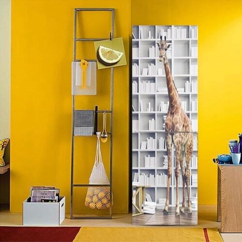60x150cm/60x180cm Study Giraffe Animal Pattern Fridge Sticker PVC Refrigerator Door Kitchen Self-adhesive Wall Stickers Decor