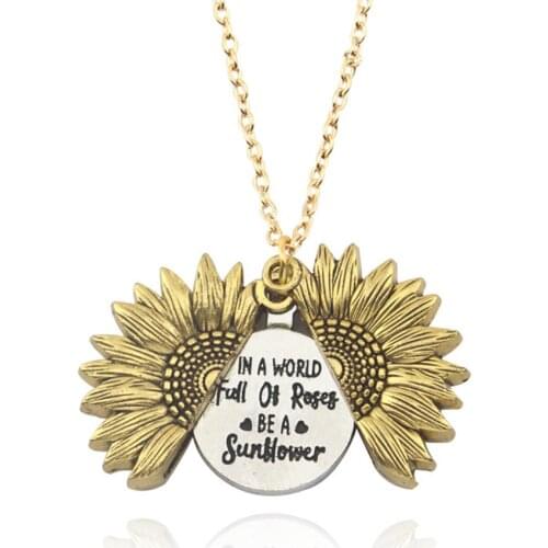 ASHMITA Sunflower Locket Engraved Pendant Necklace You are My Sunshine Lettering Sun Flower Jewelry for Women Men