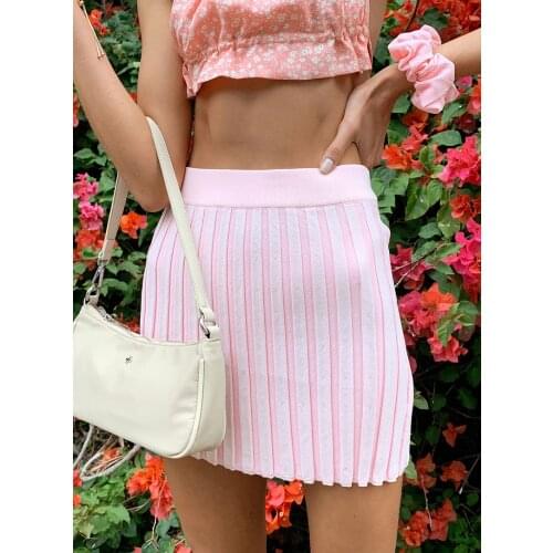 BBK Knit High Waist Mini Skirts Solid Color Sweet E Girls Hip Pleated Skirt Ins Hot Party Casual Fashion Za Wome Outfit 2021 New