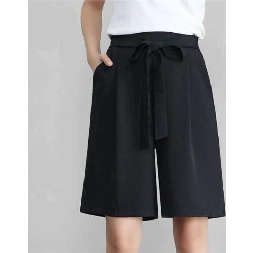 Plus Size 7XL Summer Wide Leg Pants Women Black High Waist Knee Length Pants Loose Culottes Office Lady Formal Pants Femininos