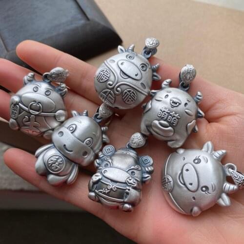 BOCAI New real s999 sterling silver zodiac bull pendant for men and women good luck sweater chain jewelry