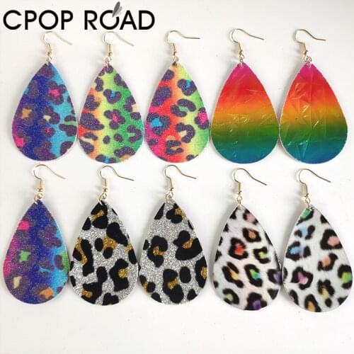 Cpop teardrop leather earrings colorful glitter leopard geometric Three-dimensional painting tie dye earrings wholesale