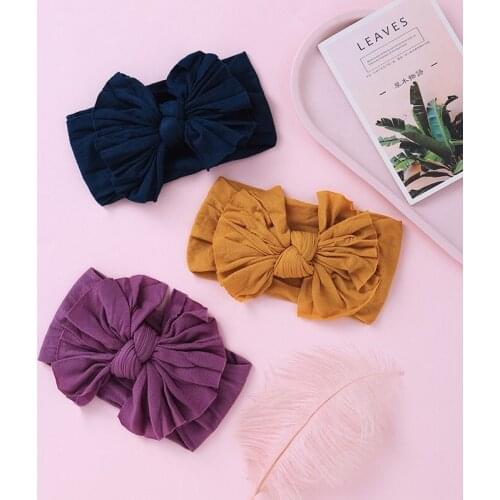 Baby Headband with Big Bows Nylon Girls Headwrap Infant Soft Wide Turban Elastic Hairband Newborn Hair Accessories Headwear