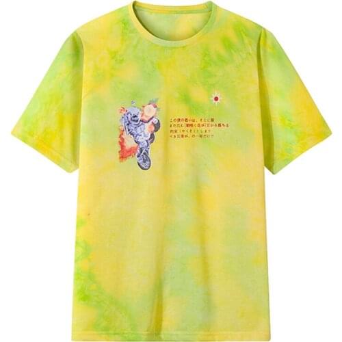 European size 2021 mens summer tie-dye astronaut print short-sleeved round neck casual cotton T-shirt 449