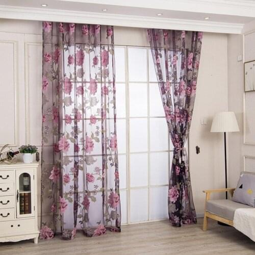 Purple Floral Sheer Curtains for Living Room Burnout Floral Countryside Rural Bay Window Treatment Cortinas wp223C