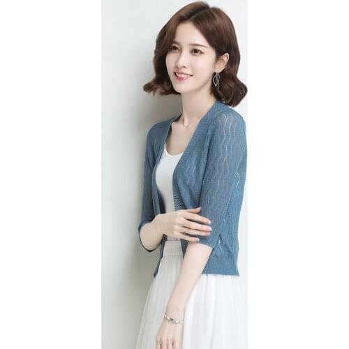 New 2018 summer & spring ladies hollow out thin knitwear cardigan elegant girls sun protection hollow knit outwear
