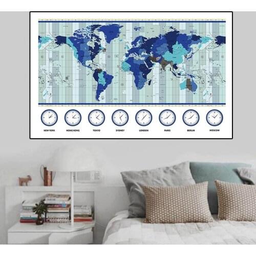 The World Map Time Zone Map 150x100cm Non-woven Non-Smell Map of The World Wall Stickers for Education and Research