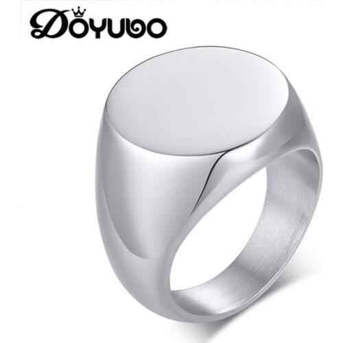 DOYUBO Simple Stainless Steel Bare Bone Ash Box Casting Ring For Men High Polishing Oval Shape Rings Engrave Names Jewelry DA132