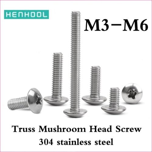 Cross Truss Mushroom Head machine Screw 304 stainless steel large flat head lengthen screw M3M4M5M6 TM HENHOOL
