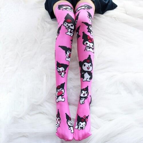 Cute Cartoon Anime Printing Womens Long Socks Japanese Girls Lolita Pink Velvet Comfortable Over Knee Tights Stockings for Sex