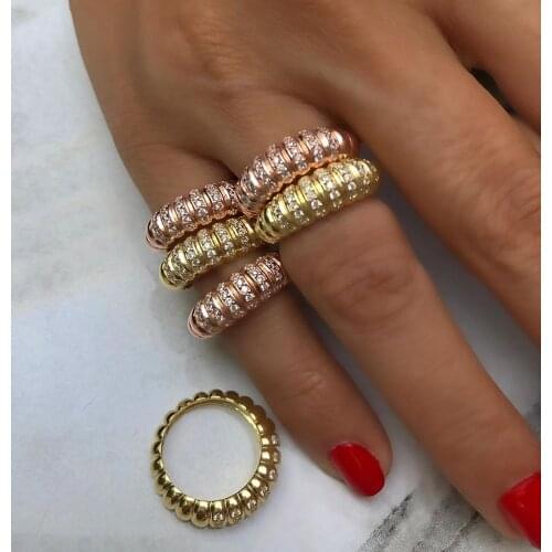 Fashion Finger Jewelry Rose Gold 2 Colors Micro Pave Clear CZ Twist Band Gorgeous Classic Zirconia Dome Ring