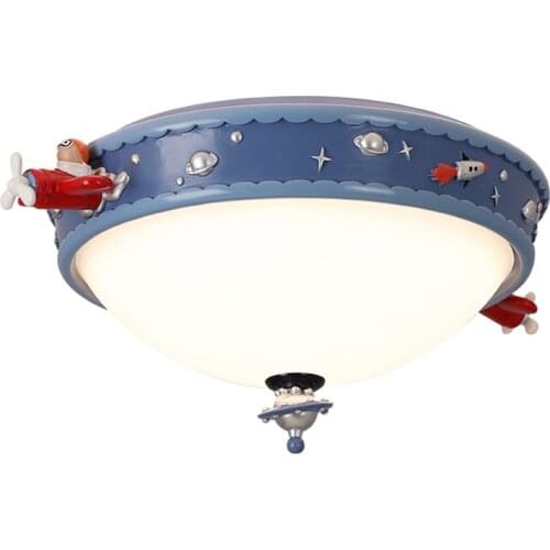 Cartoon blue space ceiling lights childrens bedroom study boy astronaut lamp led eye protection glass ceiling lamps lighting
