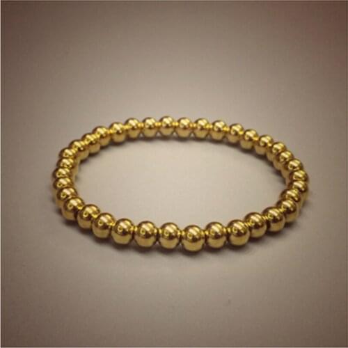 Rose Rold Plated 6MM Beads Handmade Beaded Stretch Charm Bracelets For Man Elastic Stretch Bracelet Gift Party Jewelry