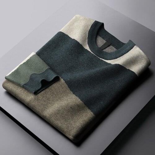 Classic Round Collar Male Sweaters Luxury Contrast Color Autumn And Winter Jacquard Casual Mens Sweaters Fit Man Sweater 4XL