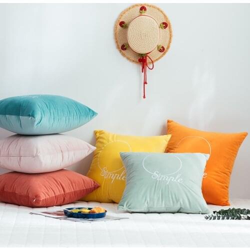 Soft Velvet Cushion Cover Jelly Color Embroidered Simple Pink Orange Yellow Home Decorative Pillow Cover For Couch Bed 45x45cm