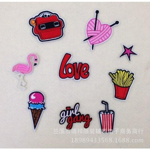 50pcs/lot Embroidery Patches Letters Clothing Decoration Accessories Car Love Heart Ice Cream Diy Iron Heat Transfer Applique
