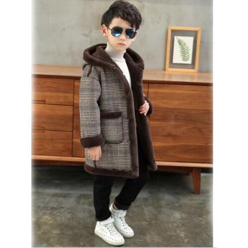New Fashion lattice high quality Children Woolen Coat for Boys Hot Autumn Winter Fashion Buttons Kids Clothes Woolen coat