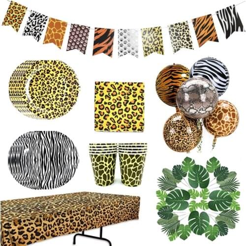 10 Guests Woodland Animals Disposable Tableware Leopard Print Napkin Plate Tiger One Birthday Decor Happy Birthday Decor Kid Boy