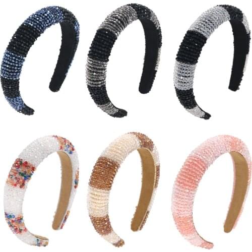 Wholesale New Rhinestone Crystal Headbands for Women Contrast Color Designer Bling Bedazzled Braided Beaded Headband Women