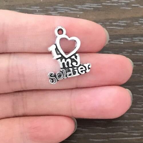 20PCS DIY Charm I Love My Soldier Charm Zinc Alloy Pendant Charm for Bracelet Necklace Earring Zipper Pulls Jewelry Making