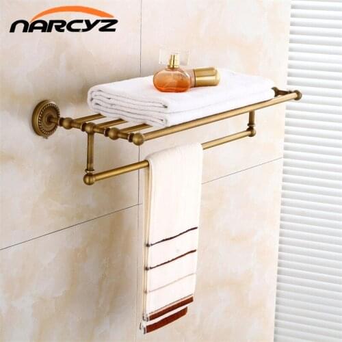 Bathroom Shelves 2 Tier Rails Antique Brass Towel Rack Bath Shelf Towel Holder Hangers Classic Home Deco Wall Towel Bars 9148K