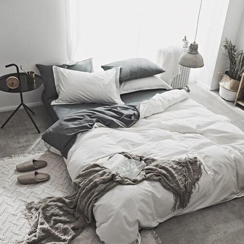 Simple Nordic Ins Wind Bedding Set Four-piece Quilt Sheet Washed Cotton Duvet Cover Pure Cotton Bed Simple Color Bedding